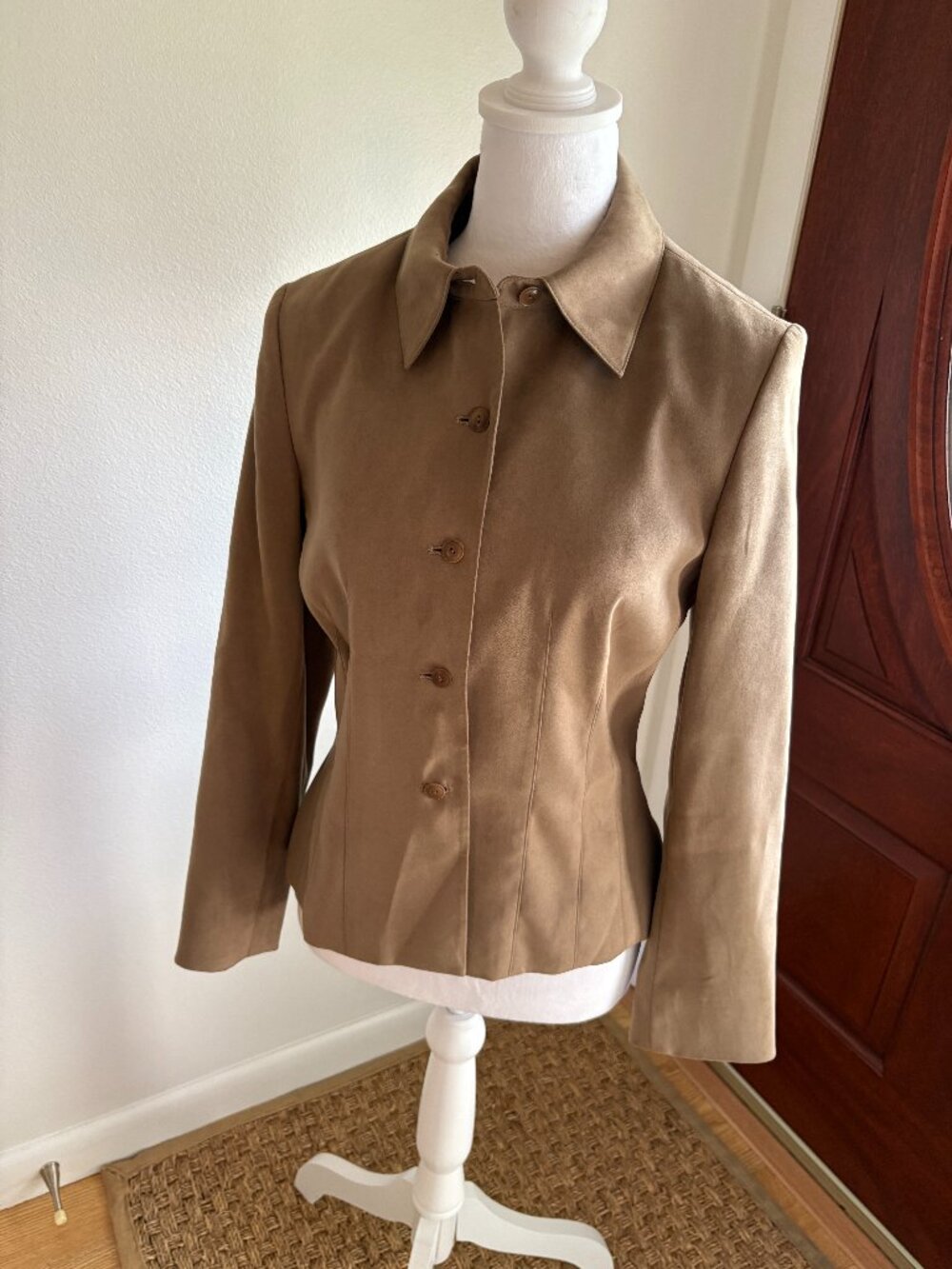 Talbots Suede Button Up Jacket Women's Size Petite 6 Tan Collared Lined